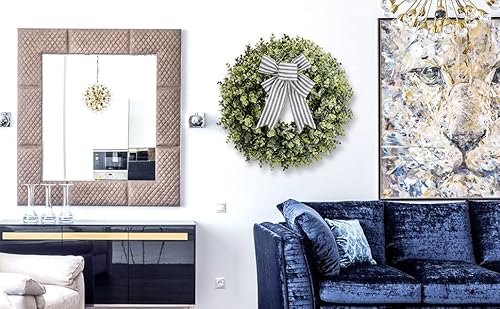 Pansu Wreaths, 19 Inch Boxwood Wreaths For Front Door,Green Wreaths For Windws, With 3 Pcs Bows,For Spring,Summer,Fall,Winter And Various Festivals .It Can Decorate The Interior,Doors And Corridors. #TOP5