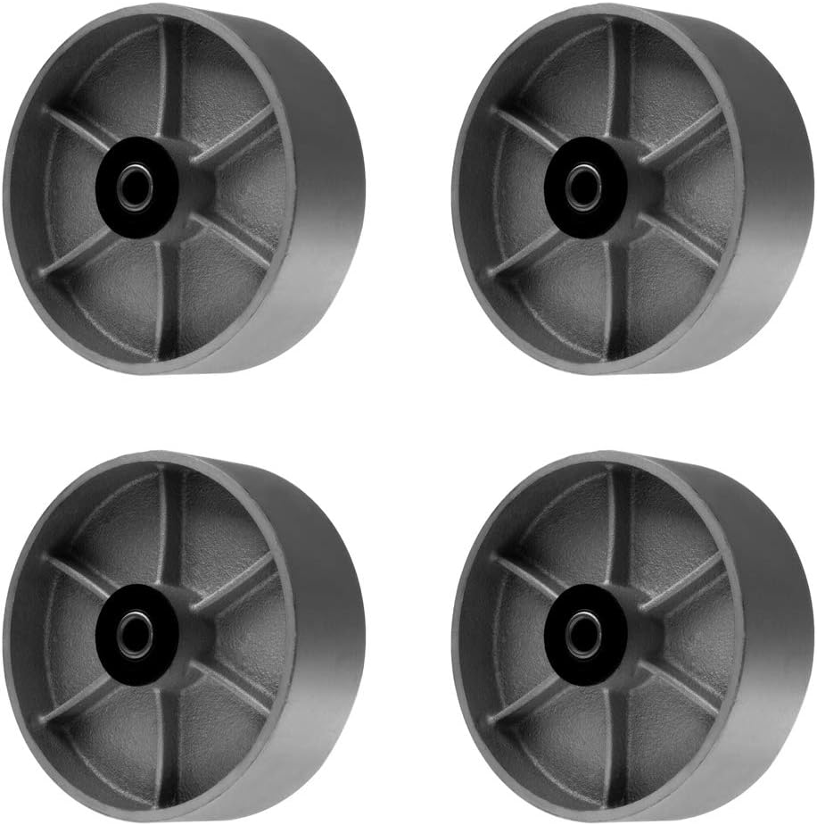6 4 Pack, Heavy Duty Steel Cast Iron Caster Wheel with Rolling Bearing & Steel Bushing Extra Width 2 inches 4800 lbs Total Capacity (6 inches Pack of 4)
