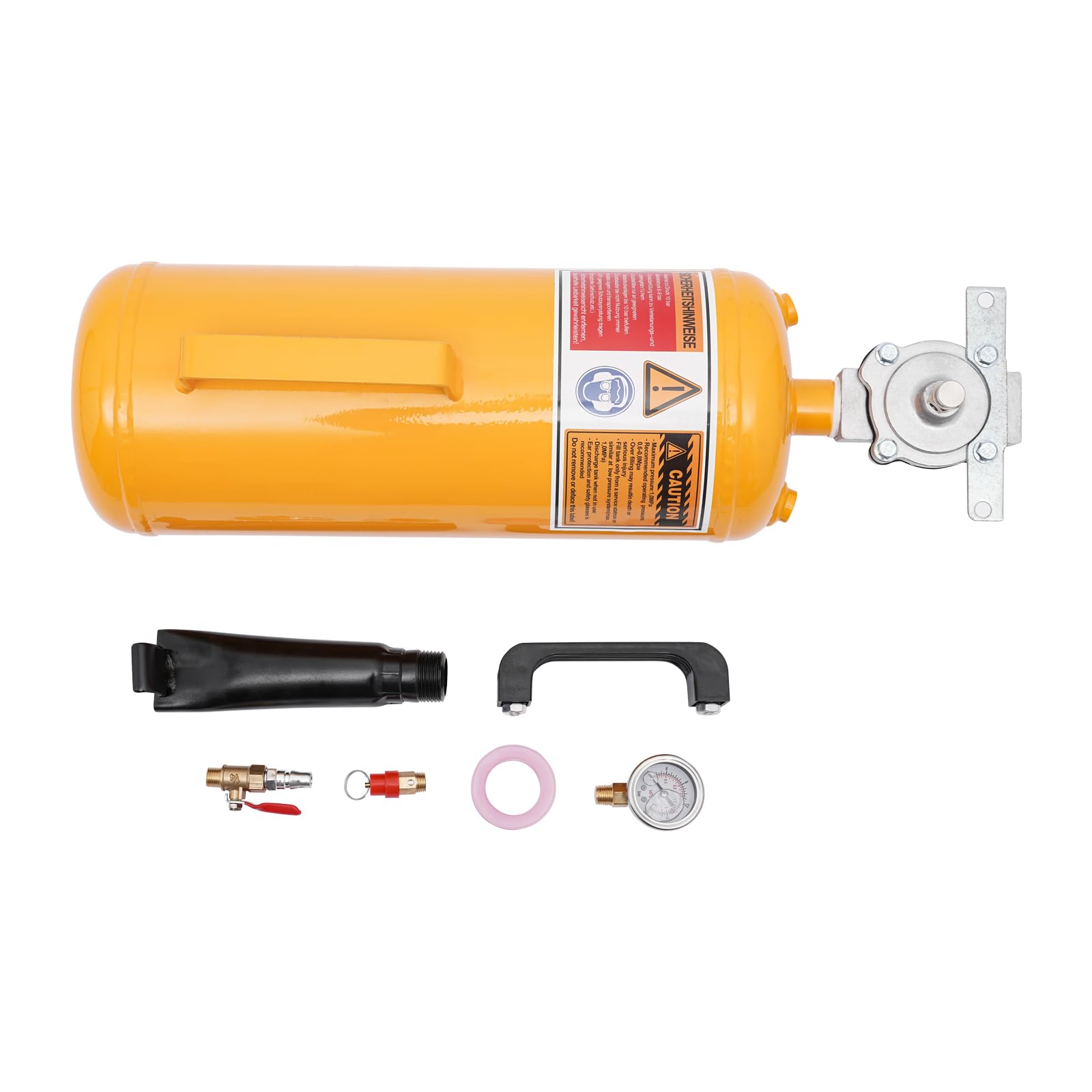 Inflador de neumáticos de 8 l, perfecto para motocicletas y vehículos eléctricos, presión de funcionamiento de 0,6 – 0,8 mpa, material de hierro y acero, presión máxima de 145 psi, color amarillo