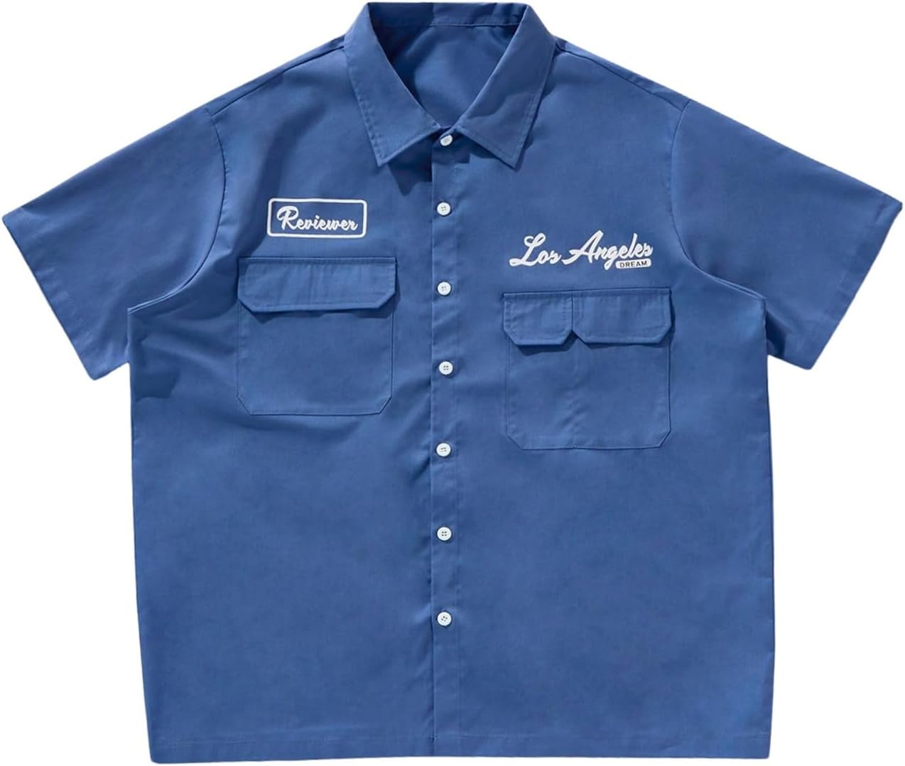 SweatyRocks Men's Short Sleeve Button Down Shirts Letter Print Collared Shirt Streetwear with Pockets
