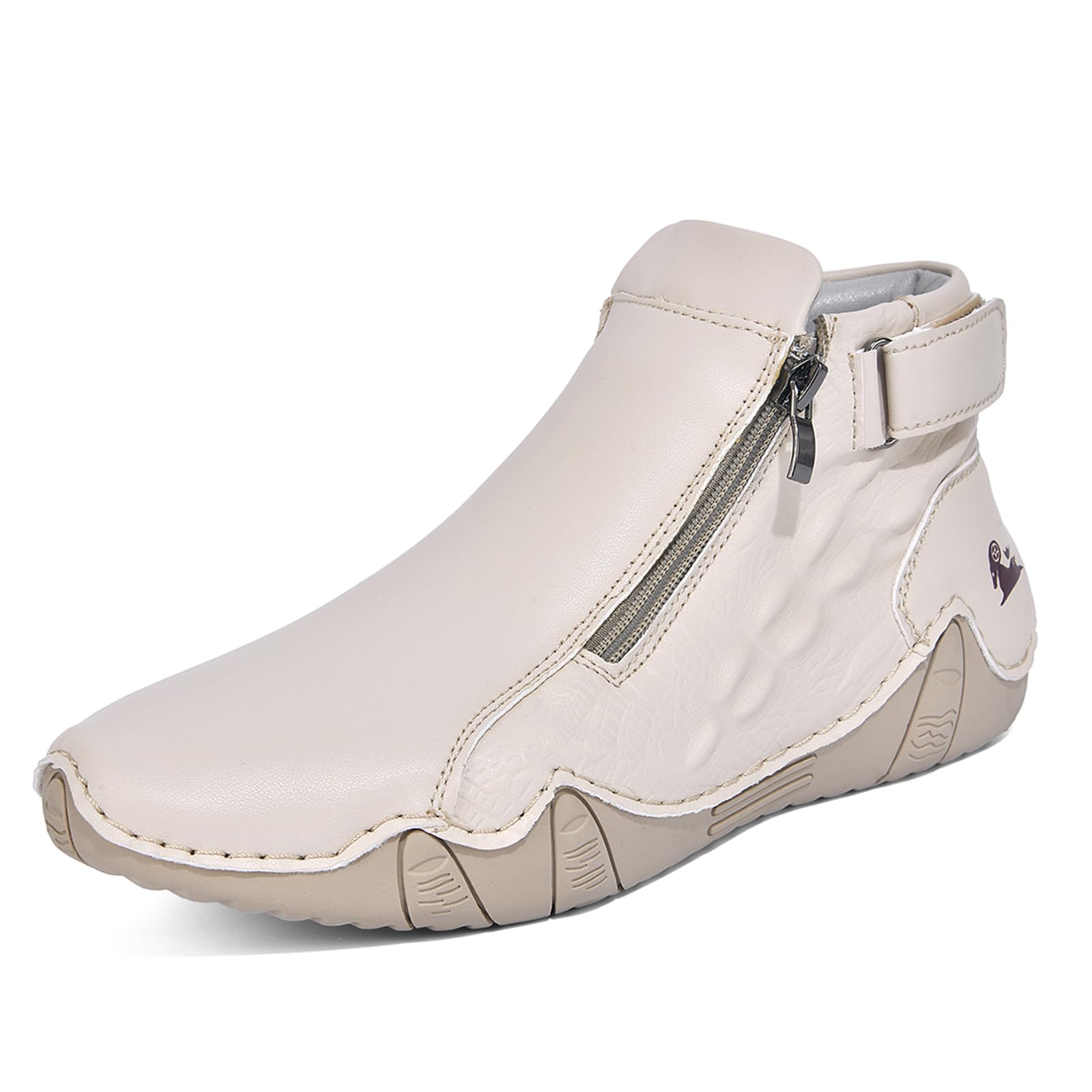 Womens Leather Handmade Ankle Chukka Boots Fashion Side Zipper High Top Breathable Orthopedic Outdoor Non-Slip Hiking Walking Casual
