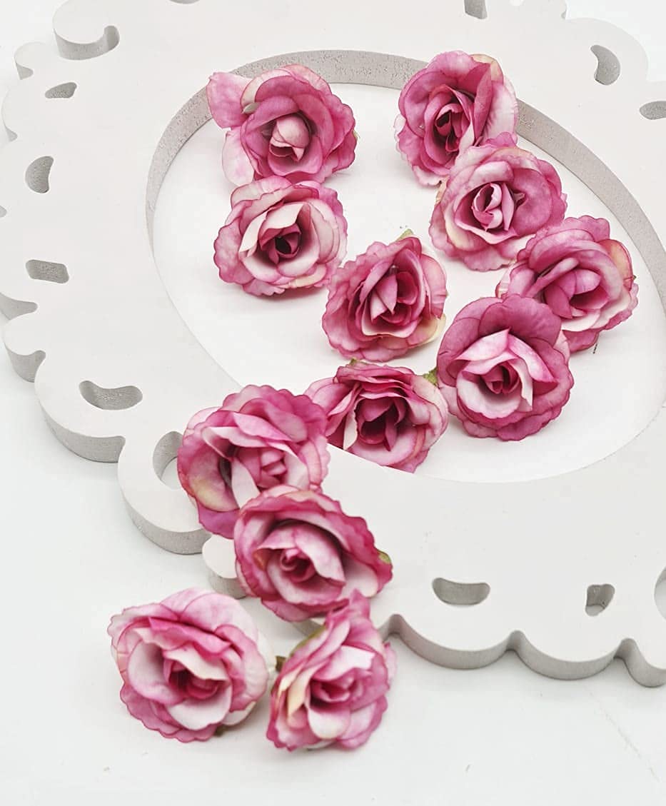 SATYAM KRAFT 12 Pcs Artificial Small Rose Flowers for Home Decoration, Gift, Mandir Pooja Table, Cake Decor & Bouquet Making – Fake Fabric Head Roses (Pink, 4 cm)-image-7