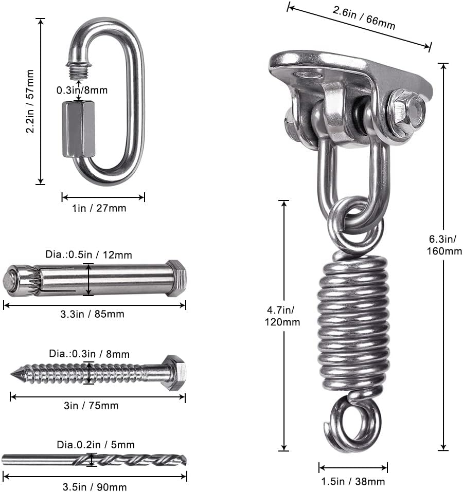 IOH Hammock Chair Hardware Hanging Kit Heavy Duty Swing Hangers Stainless Steel Permanet Antirust, Indoor Outdoor Playground Swing Set, Punching Bag, 400 LBS