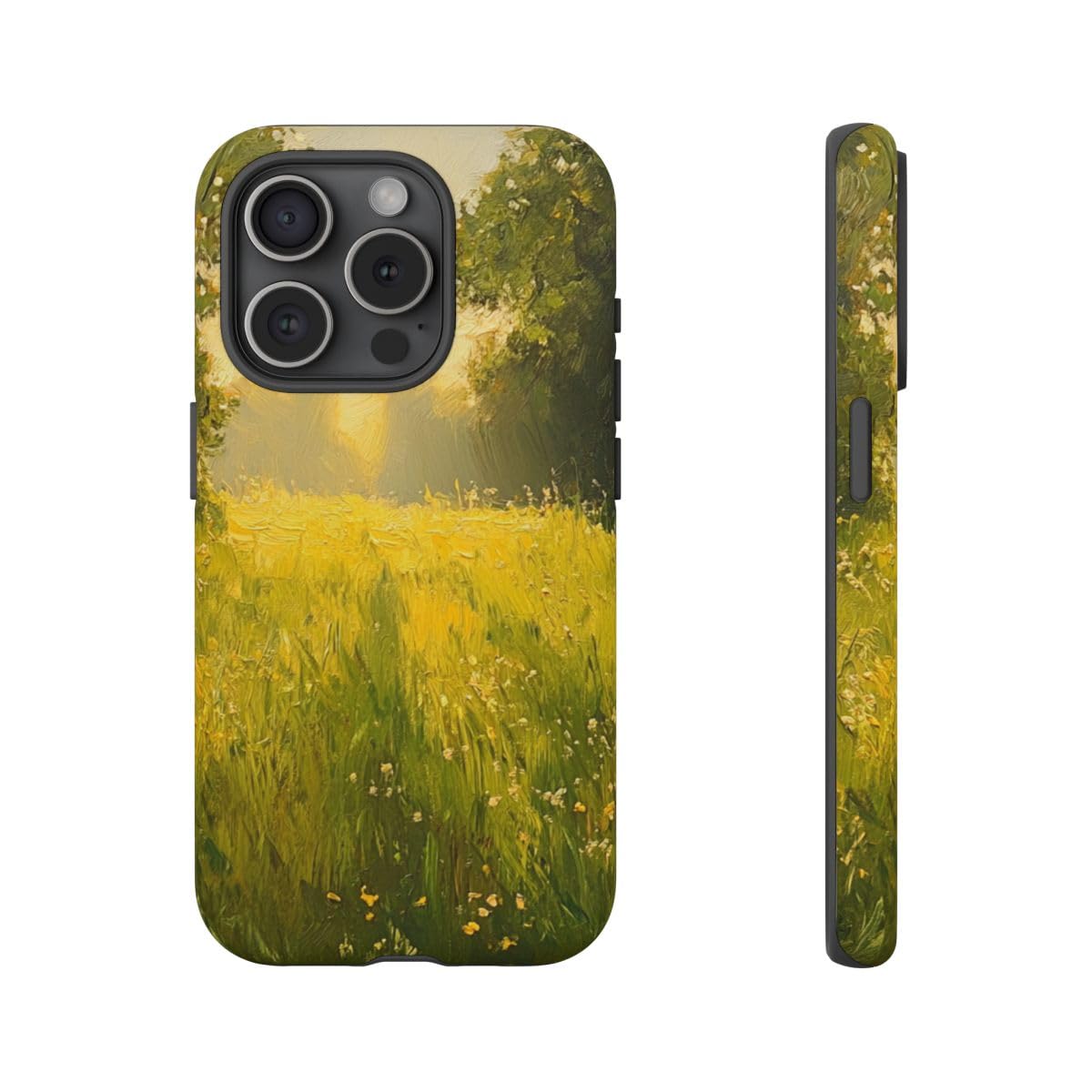 Coque rigide iPhone 15 Pro paysage vert mat Sunlit Meadow antichoc - 4
