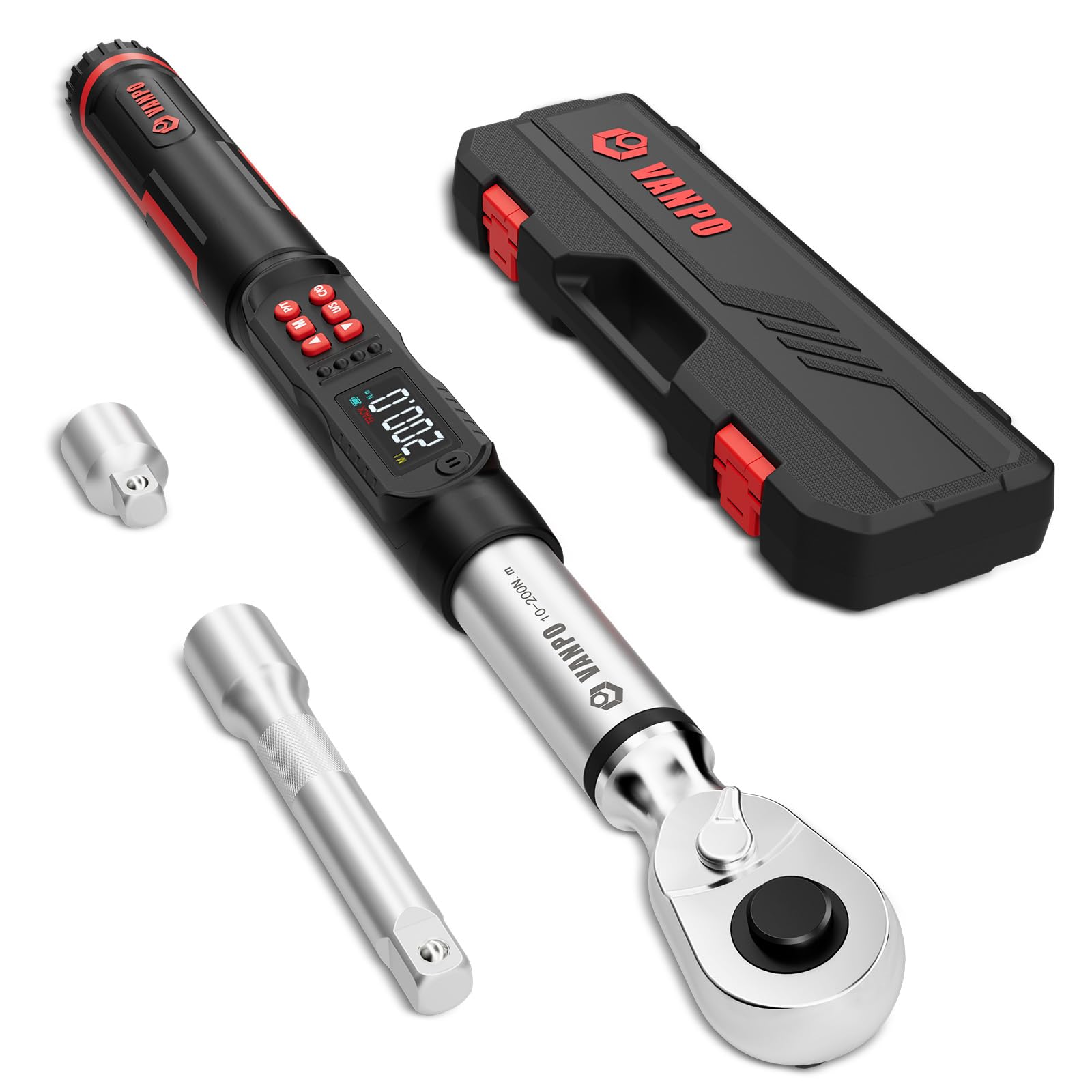 VANPO Digital Torque Wrench 1/2 Drive, ±2% Accuracy, 10-200Nm Electronic Torque Wrench with LCD Display, Audible & Vibration Alert, Track & Peak Mode, 4 Unit for Car, Motorcycle & DIY Repair — image 1