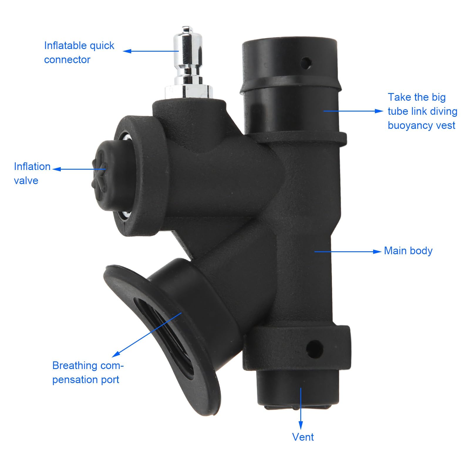 Plongée BCD Power Inflateur Oral Gonfleur Universel 45 Degrés Valve Décharge K Tuyau Standard 1 Pouce