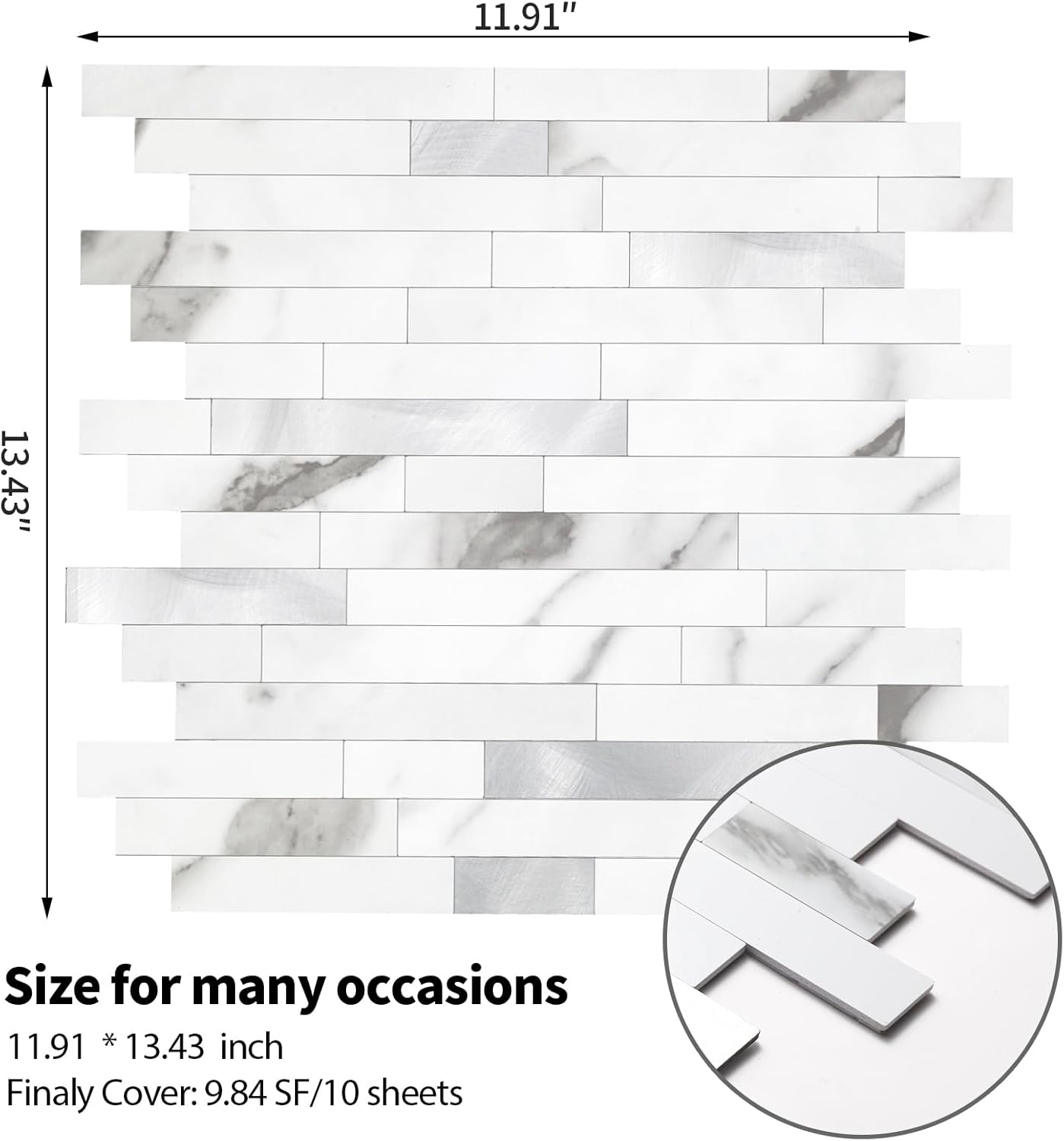 Yipscazo 2026 New Upgrade Peel and Stick Stone Metal Tile Backsplash, Stick on Tiles for Backsplash Kitchen, Bathroom (20 Sheets, Marble White Metal)