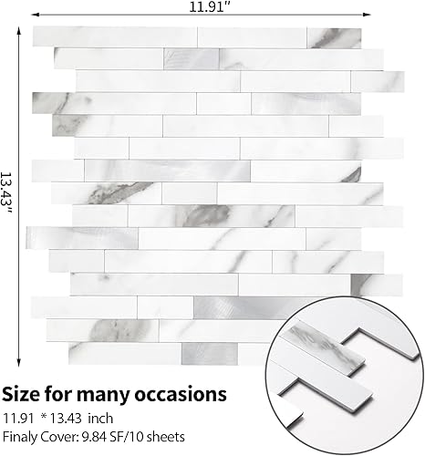 Miniatura 5 de Yipscazo Azulejos de metal de piedra para despegar y pegar, azulejos adhesivos para cocina, baño, lavandería, cámper, chimenea (12 x 12 pulgadas, 1