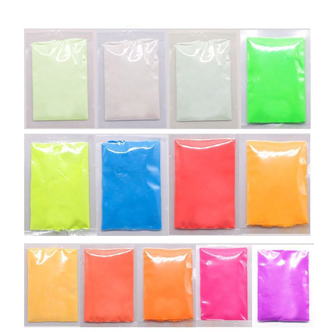 14PCS Glow Pigment Powder Mica Powder Pearlescent Color Flake Epoxy Resin Luminous Powder for Slime Kit Skin Nail Safe Long Lasting Self Glowing Dye for DIY Nail Art Rocks and Theme Party Original Set