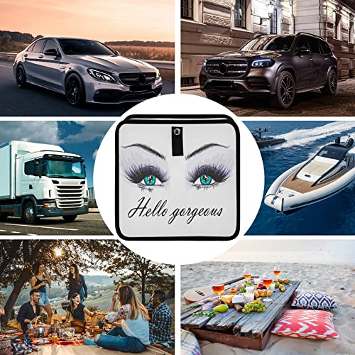 Image of Women Eyes Hello Gorgeous Eyelash Purple Makeup Car Trash Can, Foldable Hanging Car Trash Bag, Small Waterproof Car Accessories Garbage Bin