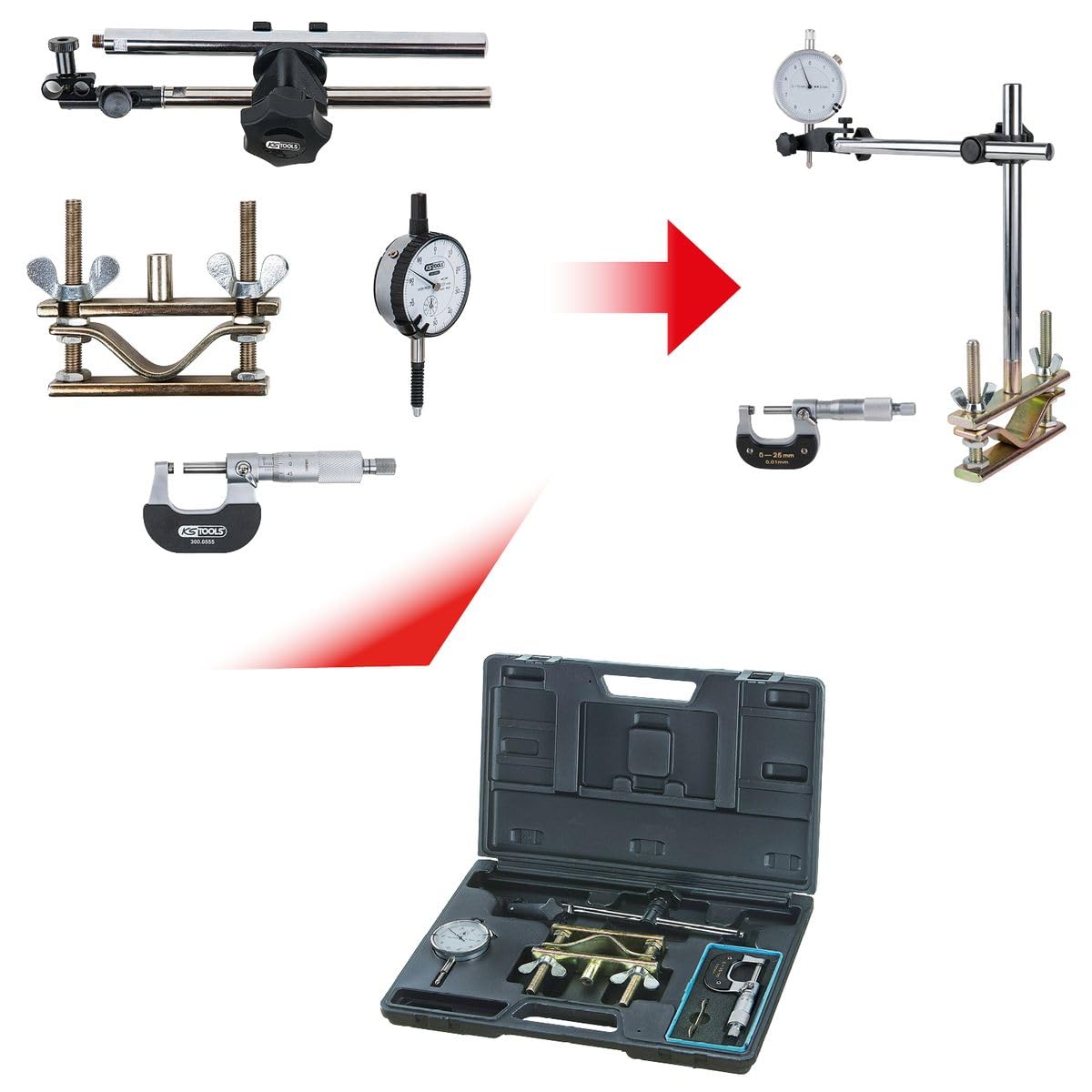 KS Tools 300.0690 Set utensili di misurazione disco frenante, 4 pz