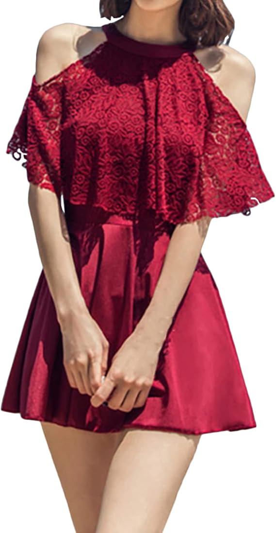 Amazon Mini Sunshine ワンピース 水着 レディース タンキニ ビキニ オールインワン レース 水着 レディース 体型 カバー セクシー 2way着られる 女性 水着 おしゃれ スリム オフショルダー フレア 温泉 大きいサイズ ワンピース 通販