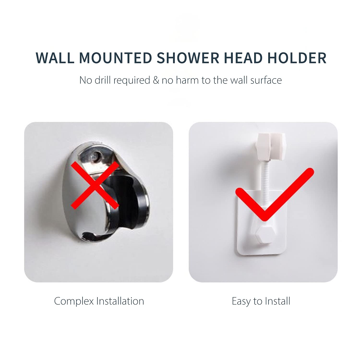 360° Rotating Self-Adhesive Shower Head Holder – Adjustable Stainless Steel Bracket For Handheld Shower (White)
