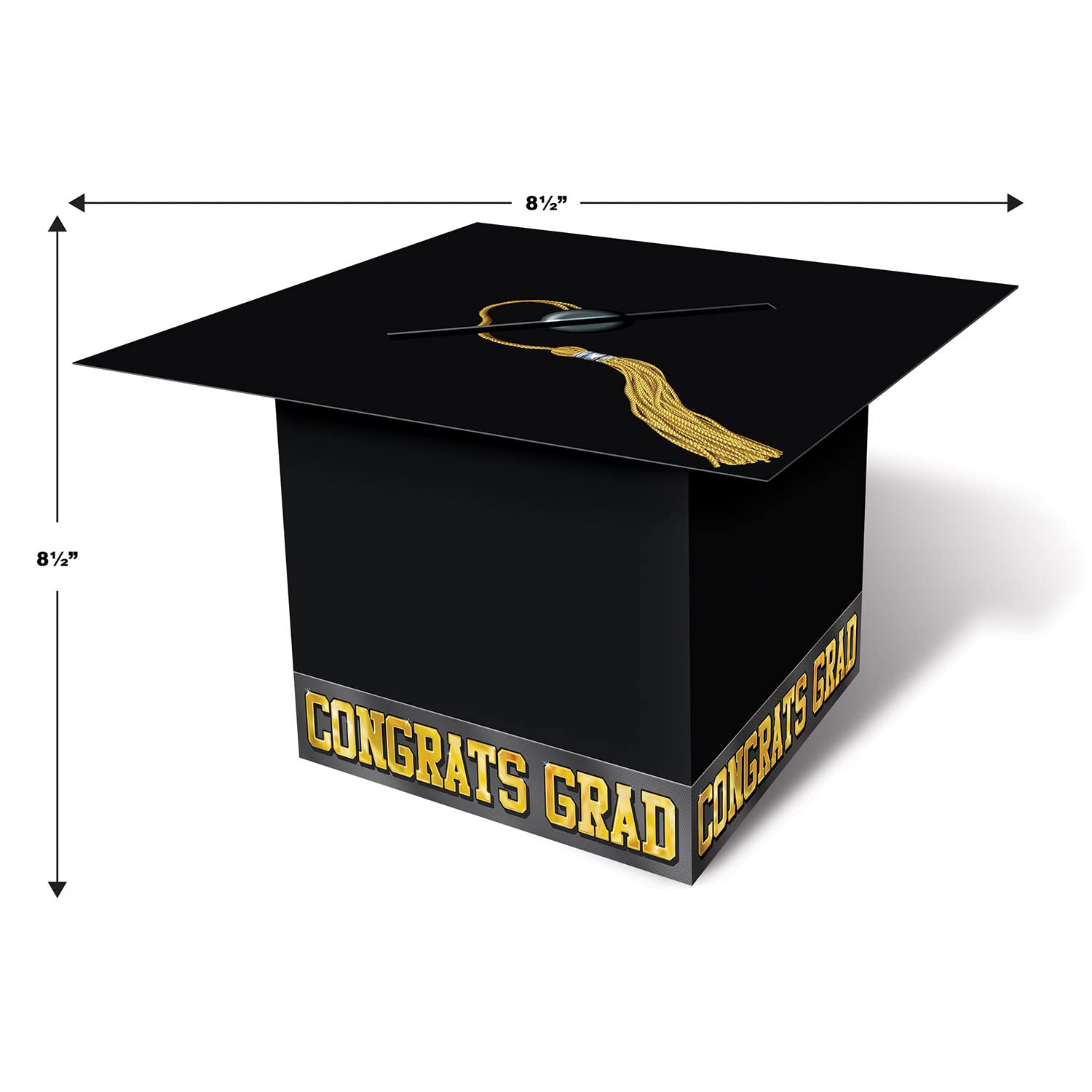 Beistle 3 Stück Geschenkkartons mit Grad Kappe für Abschlussfeier, Partyzubehör und Dekorationen, 21,6 x 21,6 cm, Schwarz/Gold