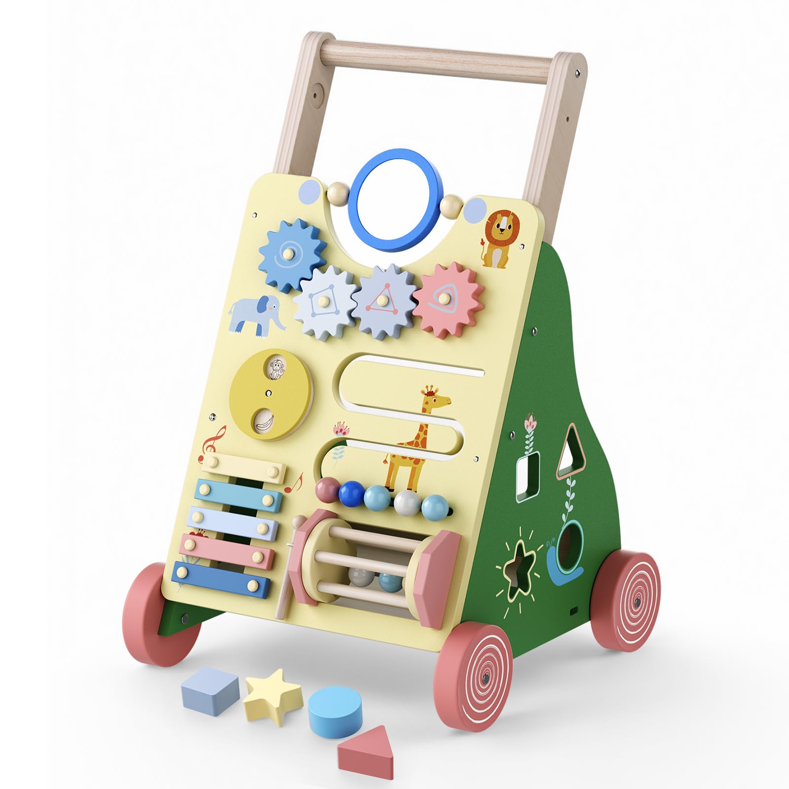 Wooden Baby Walker for 1 2 Year Old Boys Girls, Toddlers Push Along Baby Walker Height Adjustable,10 in 1 Multiple Learning Activity Center, Walking Toys Gift for Age 12 Months