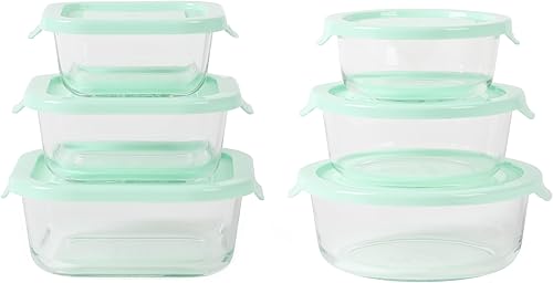 Martha Stewart Juego de recipientes de vidrio de borosilicato de almacenamiento de 12 piezas con tapas azules Martha a presión