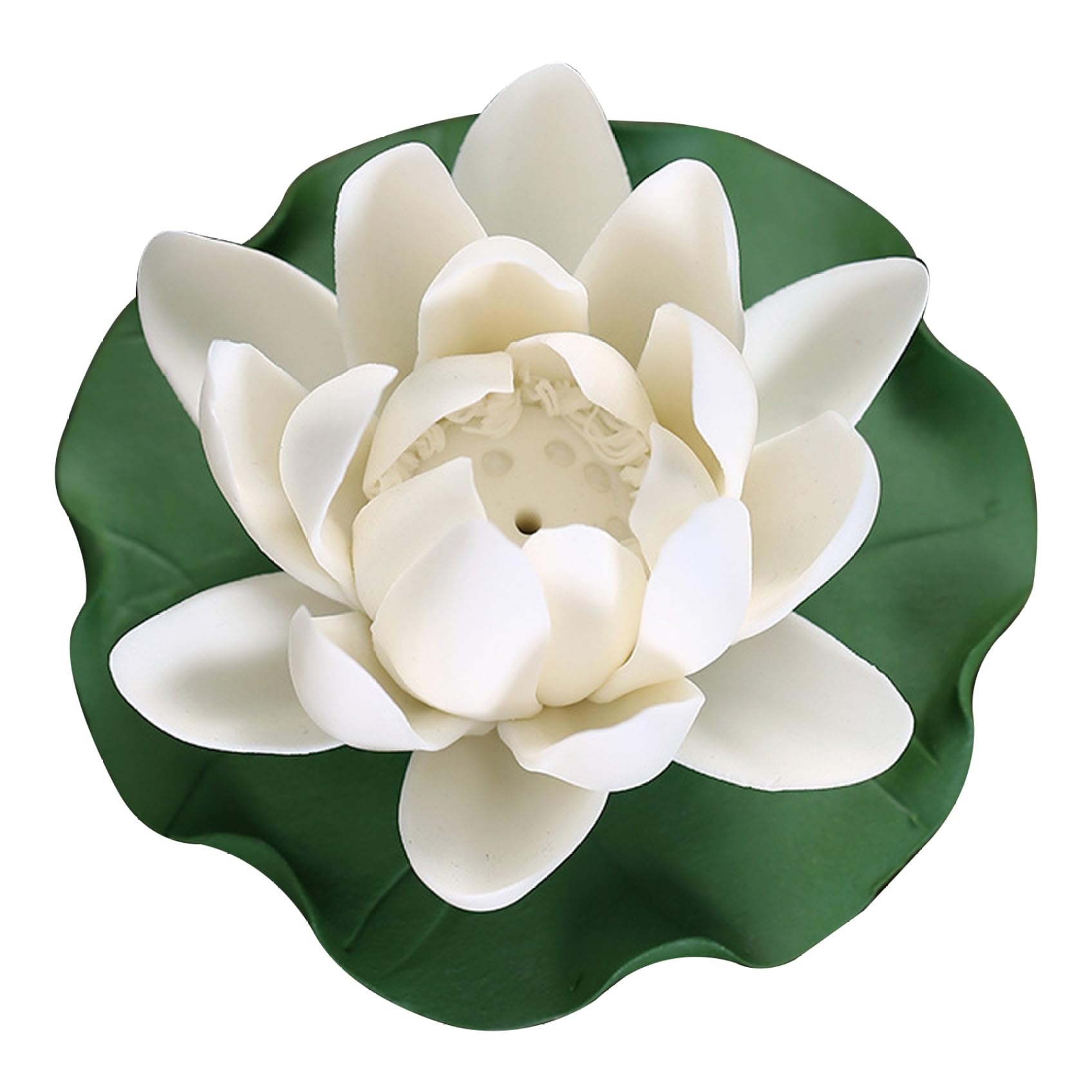 Porte-encens lotus en céramique blanche et sa base feuille pour bâtonnets