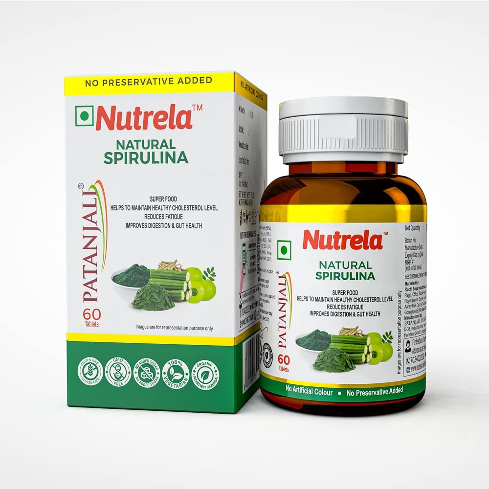 Nutrela Patanjali Natural Spirulina Tablets with Amla, Moringa and