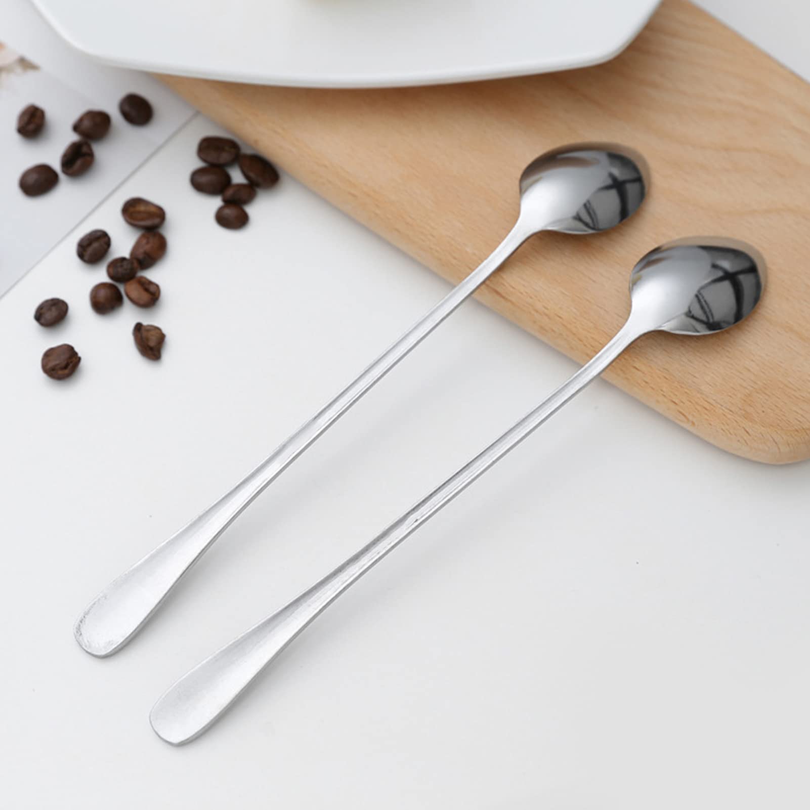 3pcs Long Handle Spoon, Stainless Steel Iced Tea Spoons Mixing Spoon Long Teaspoons Ice Cream Spoon for Mixing, Cocktail Stirring, Tea, Coffee, Milkshake, Cold Drink (Round Head)