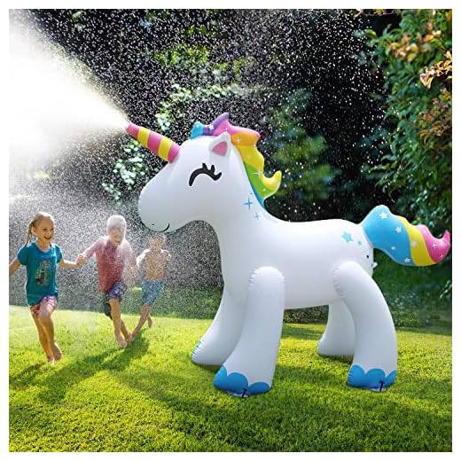 AQUAJOY Sprinkler Water Toys Inflatable Outdoor Yard Sprinkler for Kids and Adults (Unicorn)