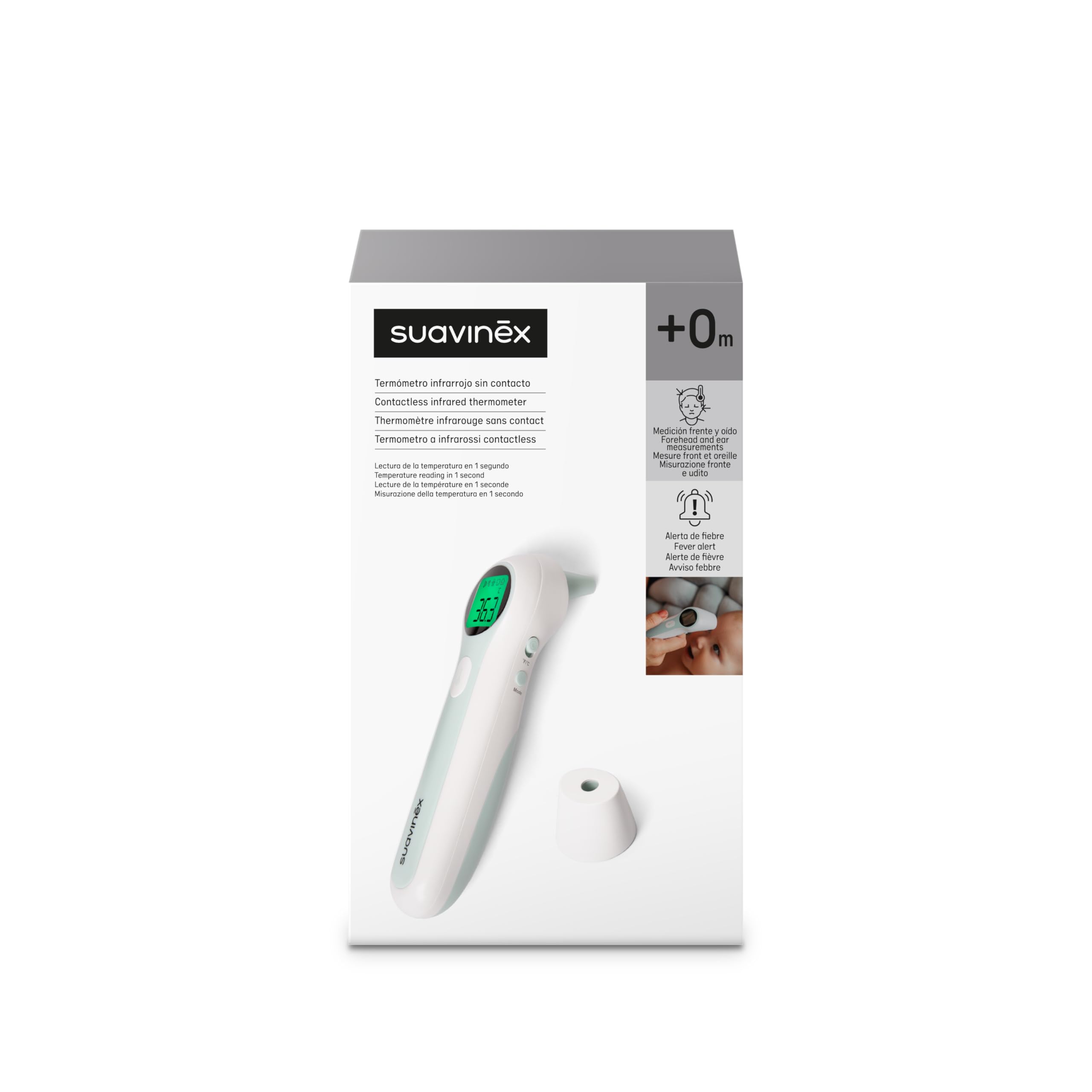 Suavinex, Termometro Digitale Neonato, Infrarossi, Senza Contatto, Misurazione Fronte e Orecchio, Lettura Rapida in 1 Secondo, Preciso, Modalità Neonati, Bambini e Adulti, con custodia, Pile Incluse