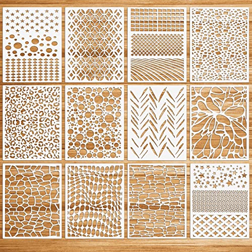 OOTSR 12 Stück Schablonen Wandgestaltung Set, 29x21CM Zeichnung Malschablonen DIY Schablonen der Geometrische, Kunststoff Vorlagen für Scrapbooking Holz Boden Möbel Fliesen Leinwand Deko