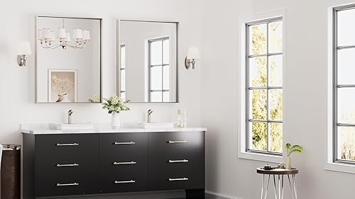 Miniatura 37 de Keonjinn Espejo de baño dorado de 48 x 36 pulgadas, espejo rectangular con marco de metal dorado cepillado, espejo de pared grande rectangular