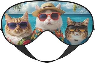 Augenmaske zum Schlafen, Sommer, Strand, Sonnenbrille, Katzen-Schlafmaske mit verstellbarem Riemen product image