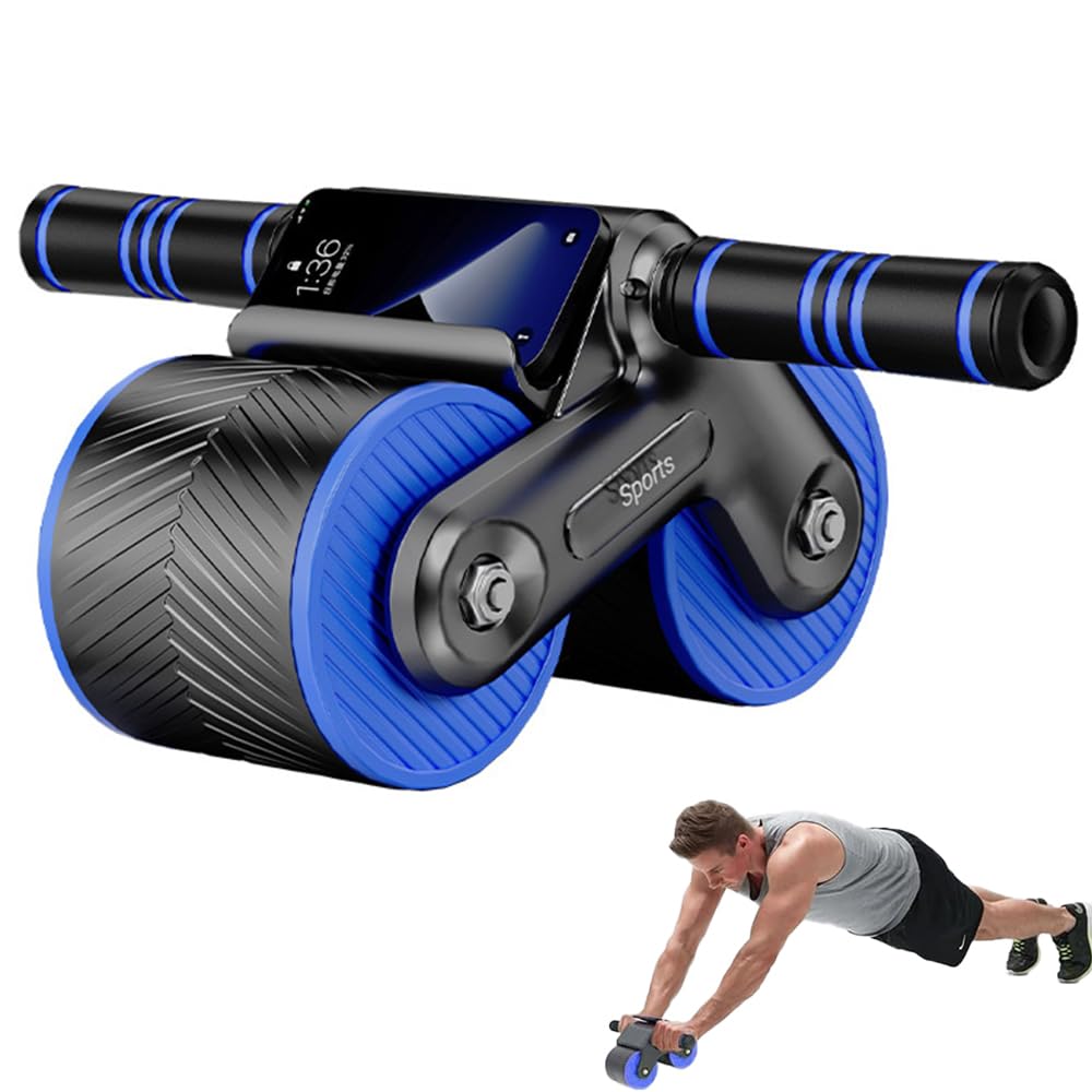 Rodillo de entrenamiento abdominal automático, rodillo para entrenamiento de núcleo, equipo de fitness para el hogar, rodillo abdominal con soporte para teléfono móvil y muelle de retorno