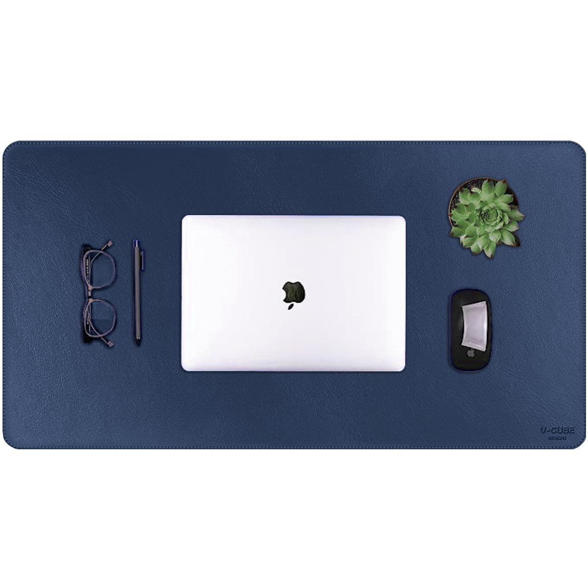 Premium Vegan Leather Desk Mat 75X40cm 2.4mm Thick&Padded|Laptop Mat/Extended Mouse Pad/Stitched, Reversible, Sturdy Deskspread with High Tear/Peel Strength|Anti-Slip,Splash-Proof|Blue