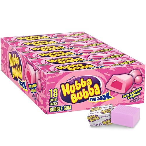 HUBBA BUBBA Gum Max - Goma de mascar a granel, envuelta individualmente, sabor original, paquete de 5 unidades, paquete de 18 unidades