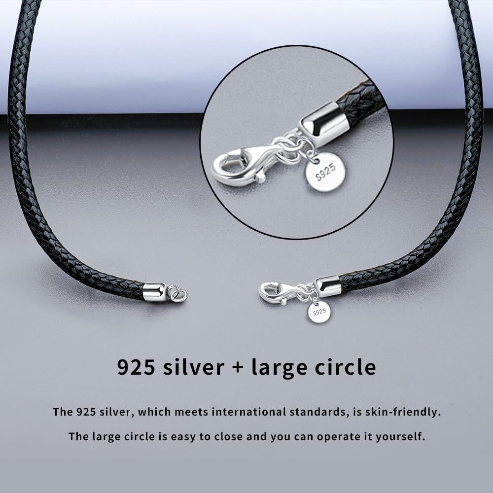Collana in pelle per uomo donna 925 fibbia in argento catena a corda impermeabile 45,7 cm - 61,7 cm opzionale 2,5 mm catena corda fai da te per ciondolo con confezione regalo