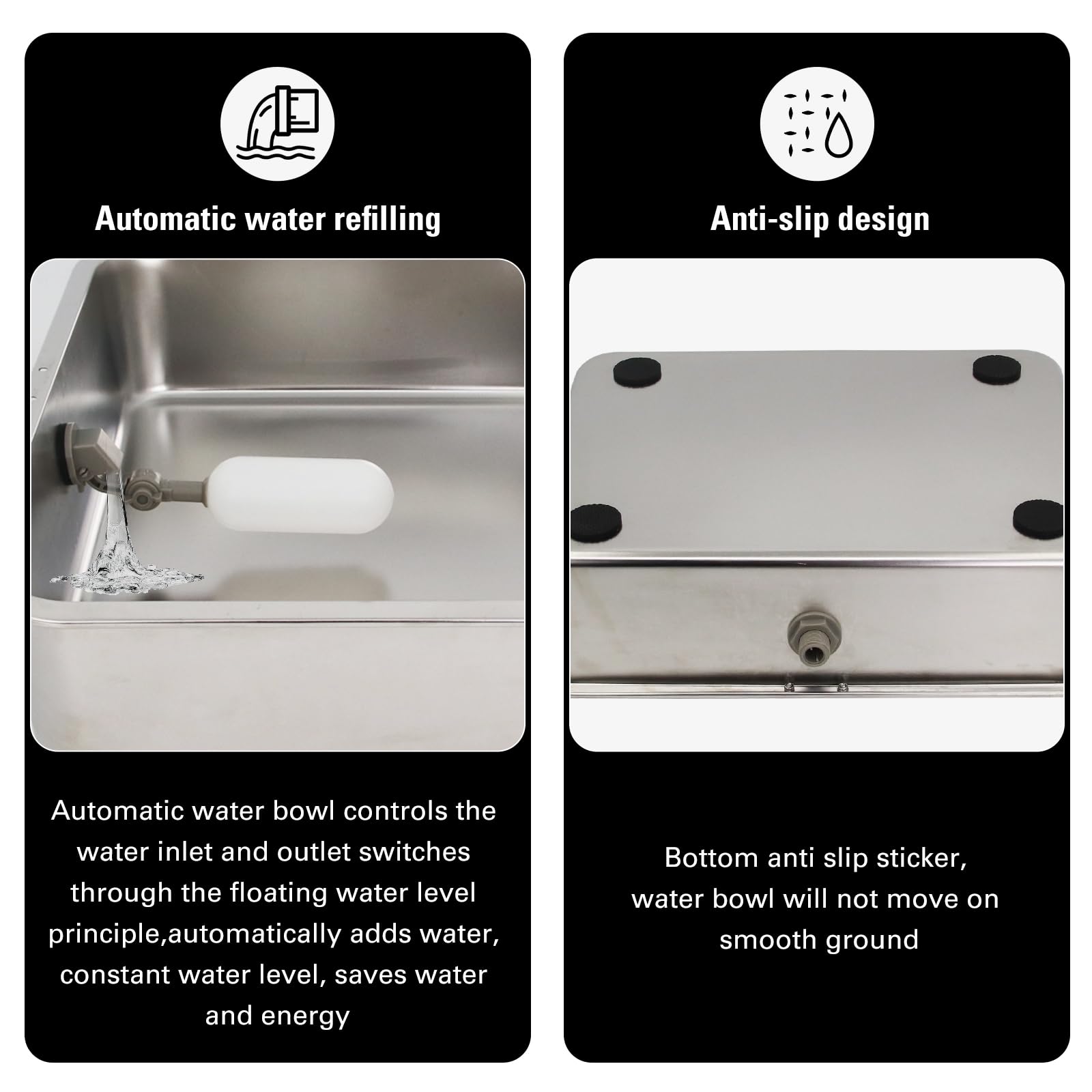 Dispensador automático de cuenco de agua de 4 galones para perros, comedero de agua de acero inoxidable de gran tamaño para aves de corral y ganado para animales al aire libre, incluye manguera de