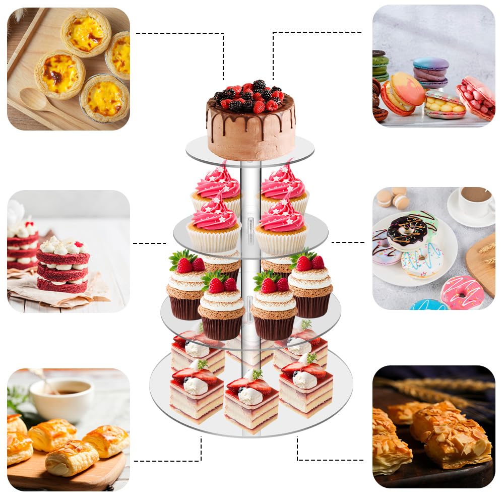 Sezanrpt Présentoir à 4 étages En Acrylique Pour Cupcake Et Dessert - Organiseur De Rangement Pour Figurines, Cosmétiques, Vernis à Ongles - 22,8 X 21 X 17,2 Cm
