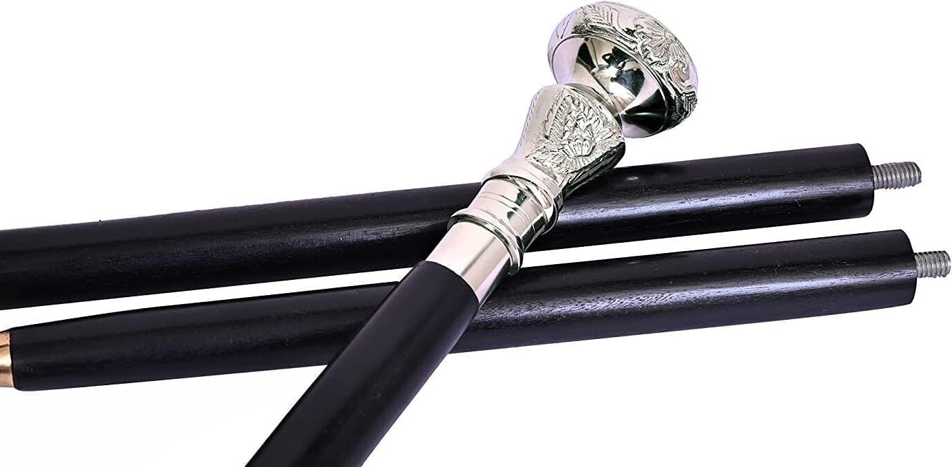 Vintage Wooden Walking Cane – Handcrafted Elegant Designer Antique-Style Wood Stick with Engraved Silver Brass Handle, Durable & Stylish Vintage Cane for Men, Women, Seniors & Collectors