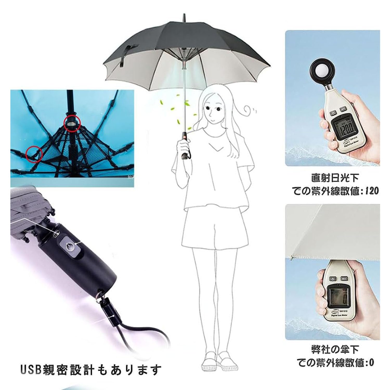 Amazon.co.jp: LEMMAN 2025新登場 折りたたみ日傘 扇風機付きの雨傘