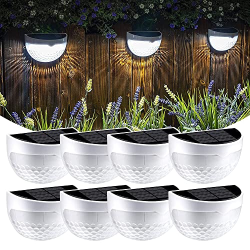 ZZYYZZ Luces solares para Cubierta, luz Solar para Exteriores, Luces solares para cercas para Exteriores, Luces solares Impermeables IP54 para el anochecer al Amanecer,White Light,8 Pack