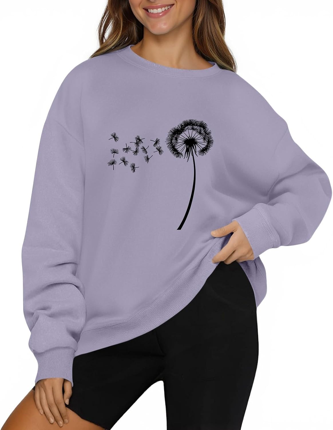 Women's Sweatshirt, Crewneck Floral Print Long Sleeve Sweatshirts Casual Loose Fit Pullover Shirts, S-3XL