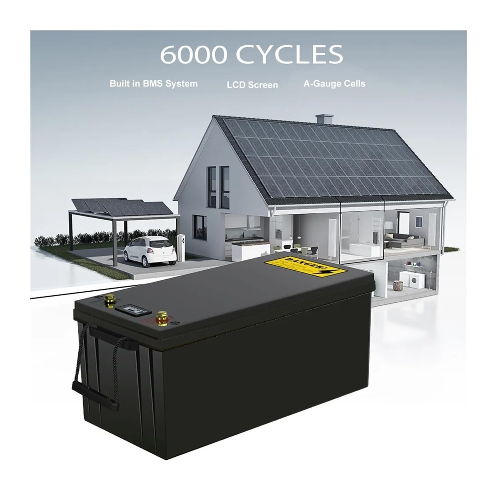 Batería de litio LiFePO4 de 48 V y 100 Ah con BMS integrado for almacenamiento solar en autocaravanas, carritos de golf y camping al aire libre.