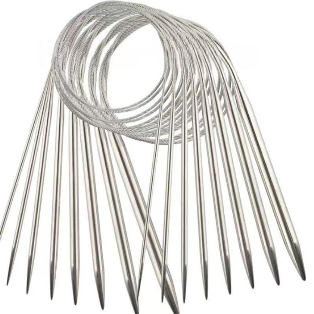 TUDOUZZZ 80cm 輪針セット 2mm-8mm 8サイズ 編み棒 ステンレス製 編み針 手あみ道具 手芸道具 棒針 ミニ輪針 編み物用 セット (銀色)