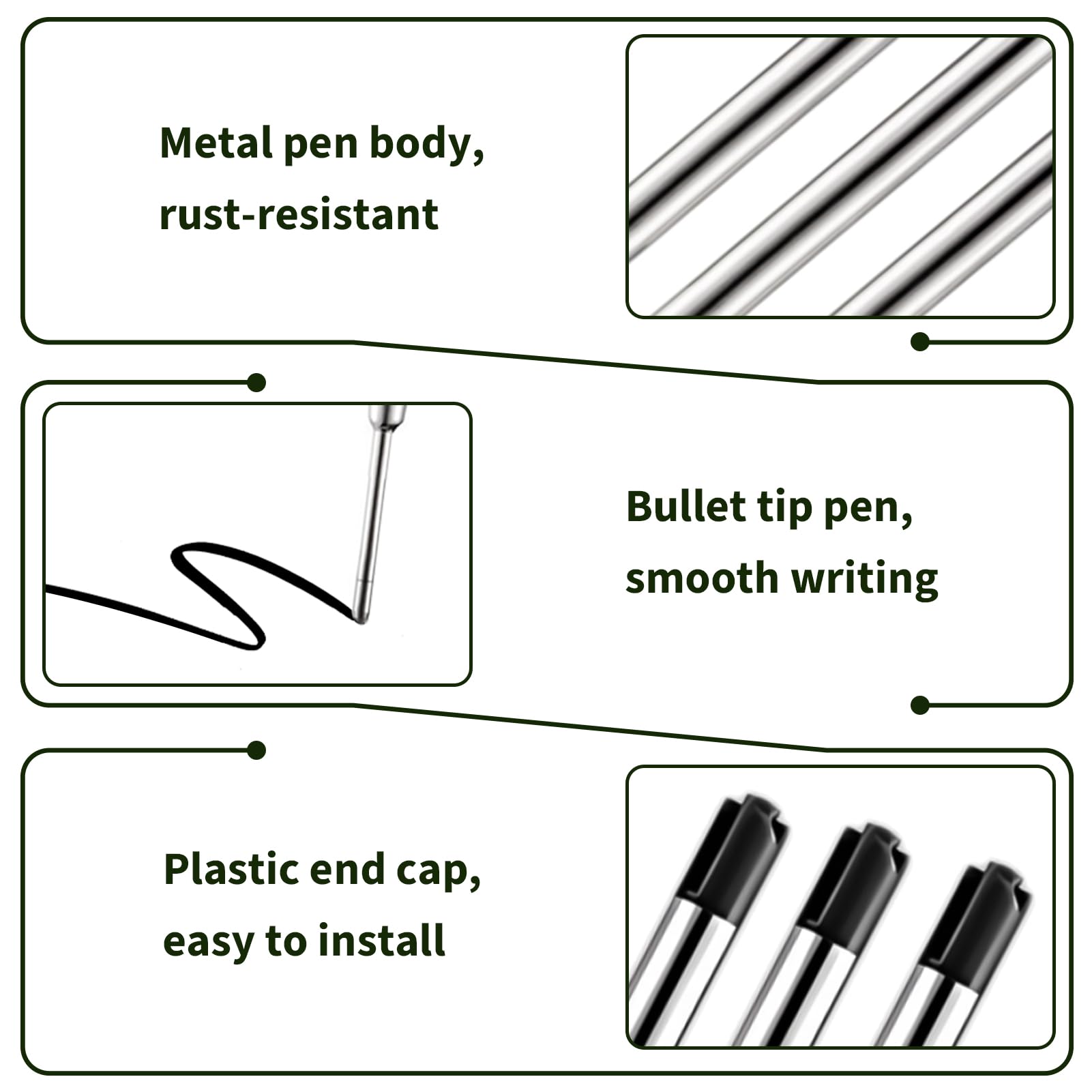 20 Stück Kugelschreiberminen Kompatible Parker G2-Format, Metall Kugelschreiber Ersatzminen Schwarz Metall Großraumminen Minen Nachfüllminen Stifte Ballpoint Pen Refills 0,7 mm Büro Schule Zuhause