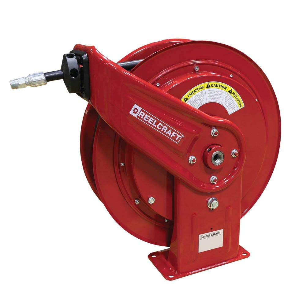 Reelcraft HD74075 OHP Heavy Duty Spring Retractable Hose Reel, 1/4" x 75', 5000 Psi, Grease Hose Included