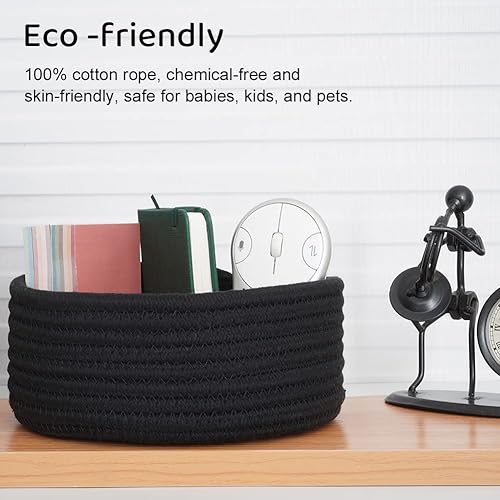 Miniatura 2 de Paquete de 2 cestas tejidas, cuerda de algodón natural pequeña, redonda, decorativa, para juguetes, cesta decorativa para guardería, cestas redondas