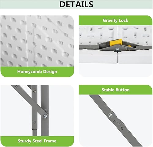 Miniatura 2 de PIKAQTOP Mesa plegable de plástico resistente de 6 pies con asa de transporte para jardín, fiesta, picnic, camping, barbacoa, comedor, cocina, boda,