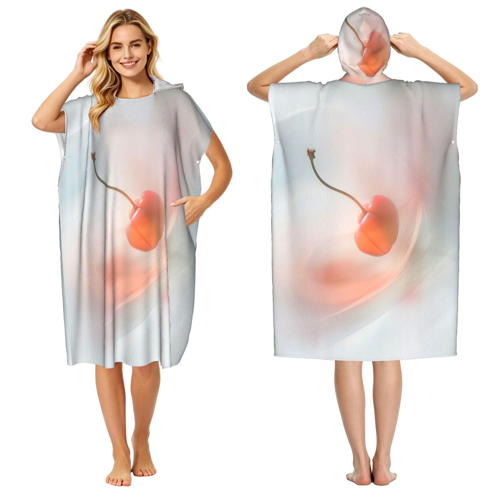 KLGRTJHK Cherry Adult Hooded Beach Poncho Towel 43"X35"