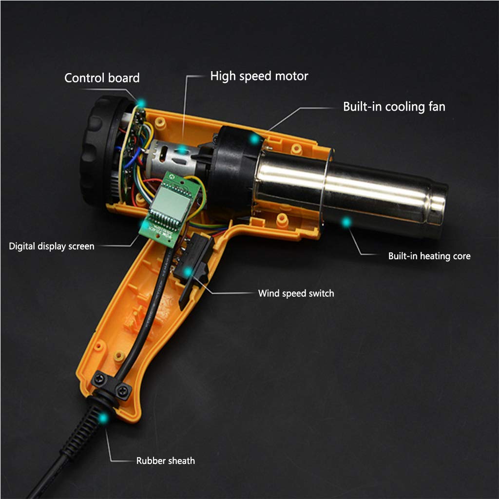 Pistolet Thermique Industriel 2000W, Pistolet Thermique avec écran LCD numérique, température Variable (400 ℃ -650 ℃)