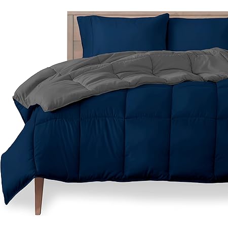 Bare Home King/California King Comforter - Reversible Colors - Goose Down Alternative - Ultra-Soft - Premium 1800 Series - All Season Warmth - Bedding Comforter (King/Cal King, Dark Blue/Grey)