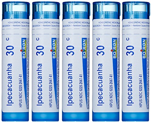 Boiron Ipecacuanha 30C, 5-Pack of 80 Pellet Tubes, Homeopathic Medicine for Nausea