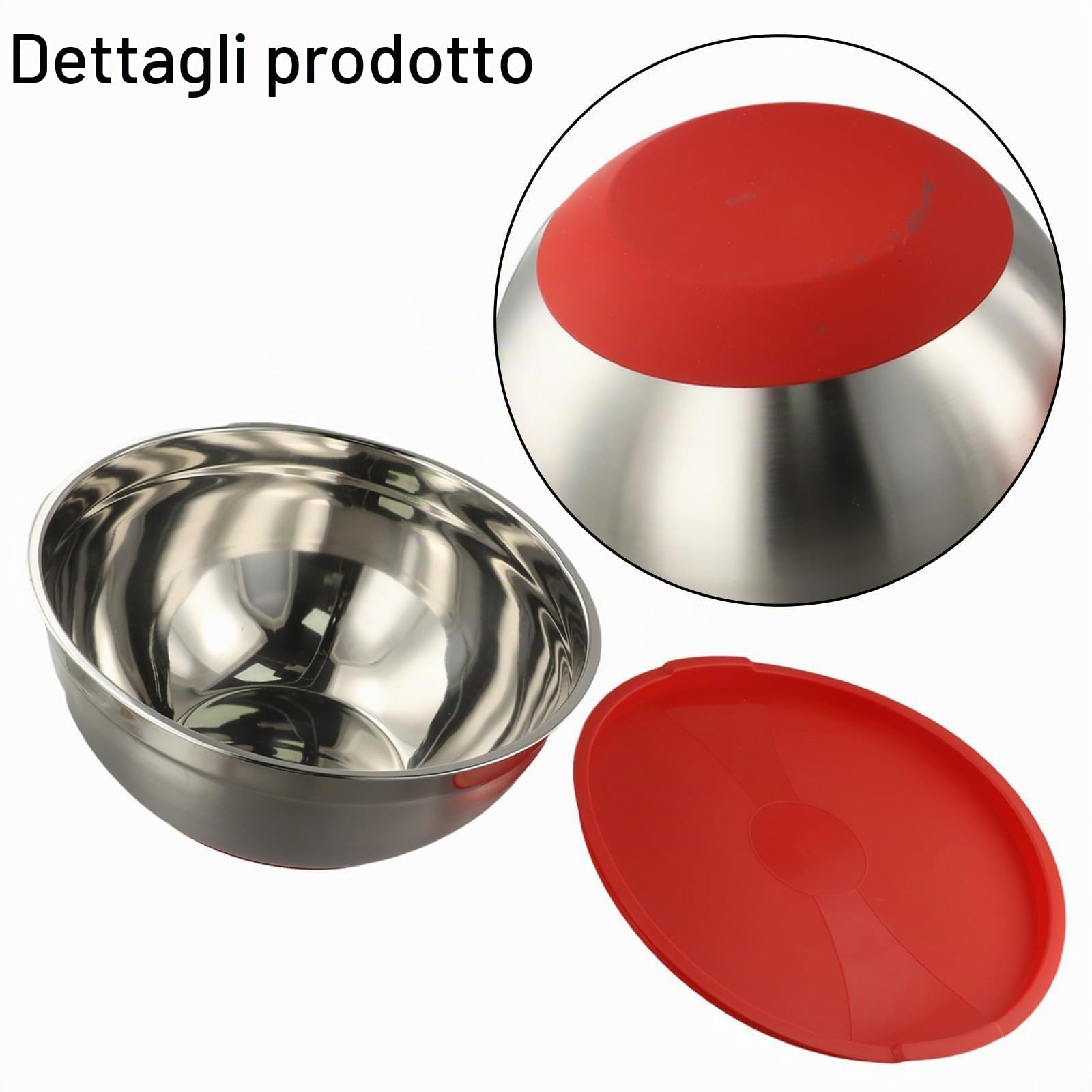 Insalatiera moderna in acciaio inossidabile con coperchio inferiore in silicone, ciotola per mescolare 20 cm/30 cm, per cucinare e cuocere, utensile da cucina antiscivolo (30 cm)