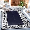 PureCozy Outdoor Plastic Straw Rug Navy Blue Waterproof Indoor Outdoor Patio Rug 5x8 Carpet Geometric Reversible Mat Modern Washable Large Outside Area Rug for Camping RV Porch Deck Balcony Beach